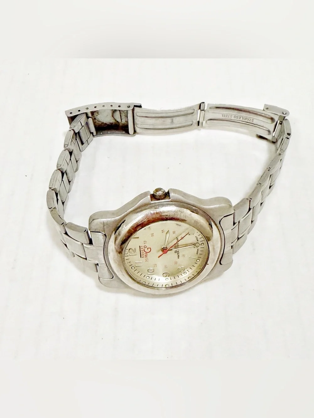 Vintage Robert Hugo Quartz Watch Men Silver Military Dial Japan Movt Analog
